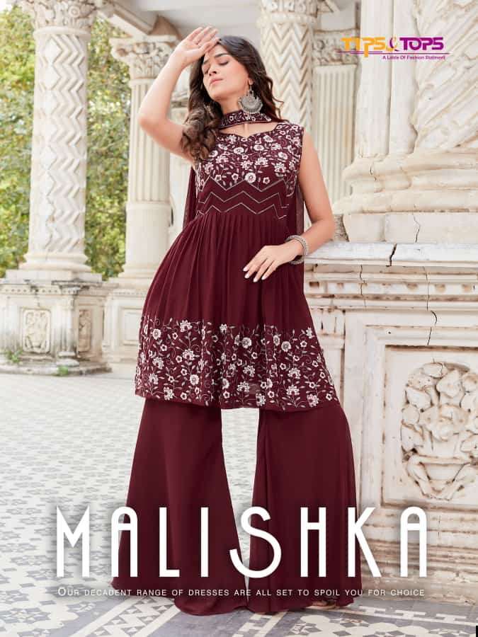 Tips And Tops-malishka-fabrics-georgette-embroidery-work-kurti- With-inner- Sequecne -fancy-side Zip-pant- Premium Georgette-dupatta-Poster